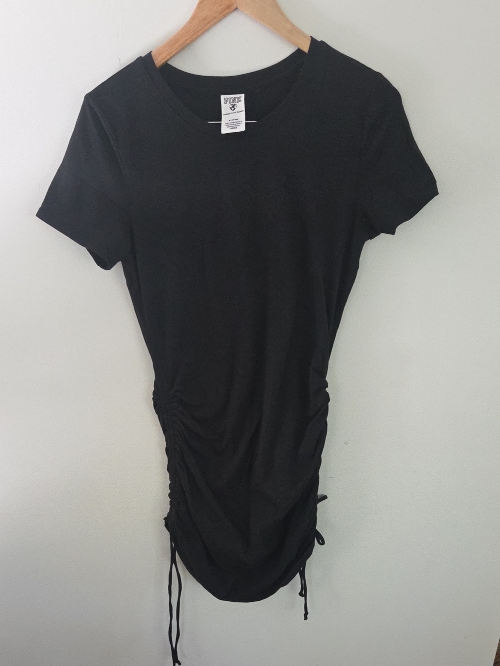NWOT PINK Victoria's Secret Black  Short-Sleeve Side-Ruched Cotton Fitted Dress